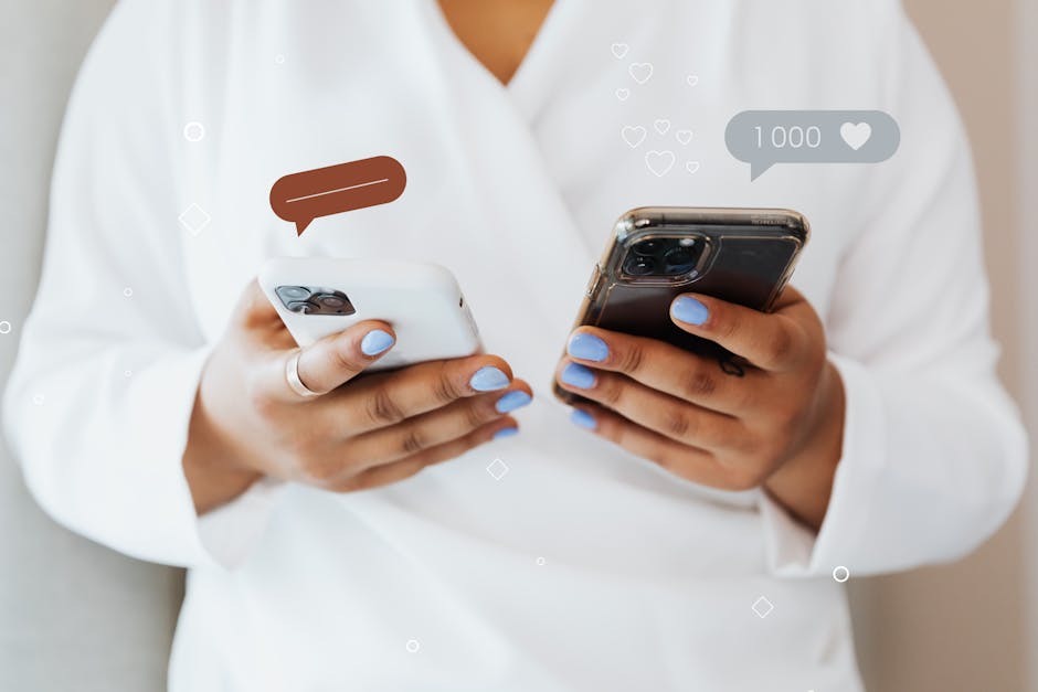 Person responding to social media comments on a smartphone